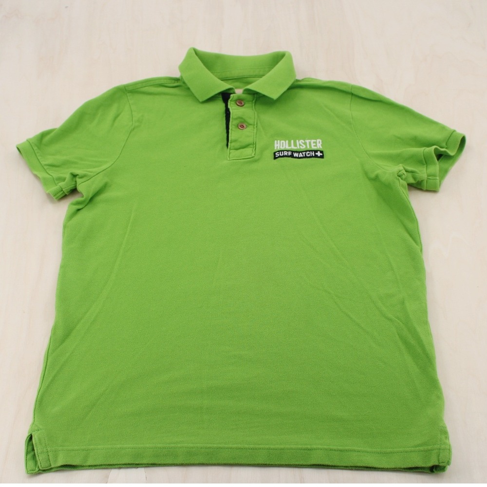 Mens Y2K Polo Shirt Lime Green Surf Watch Graphic Coastal Preppy Hollister L